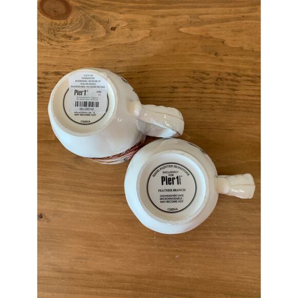 Pier 1 Imports Feather Branch Hand Painted Ironstone Set of 2 Coffee Mug Cups - Picture 8 of 10
